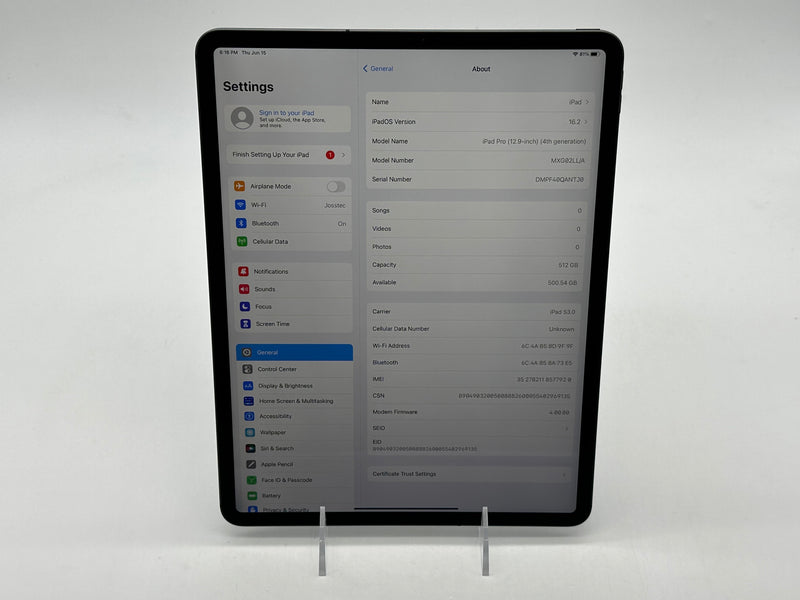 Apple 2020 iPad Pro 12.9 in 4th Generation 512GB (WIFI CELL) Space Gray