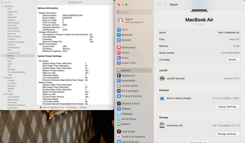 Apple 2020 MacBook Air M1 3.2GHz (8-Core GPU) 16GB RAM 2TB SSD - Very good