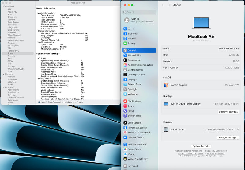 Apple 2023 MacBook Air M2 15" (10-Core GPU) 16GB RAM 256GB SSD AC+ - Good
