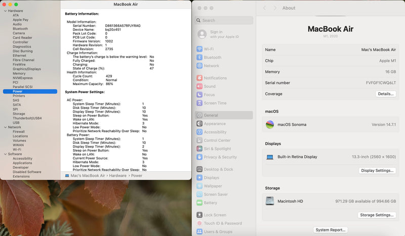Apple 2020 MacBook Air M1 3.2GHz (8-Core GPU) 16GB RAM 1TB SSD - READ