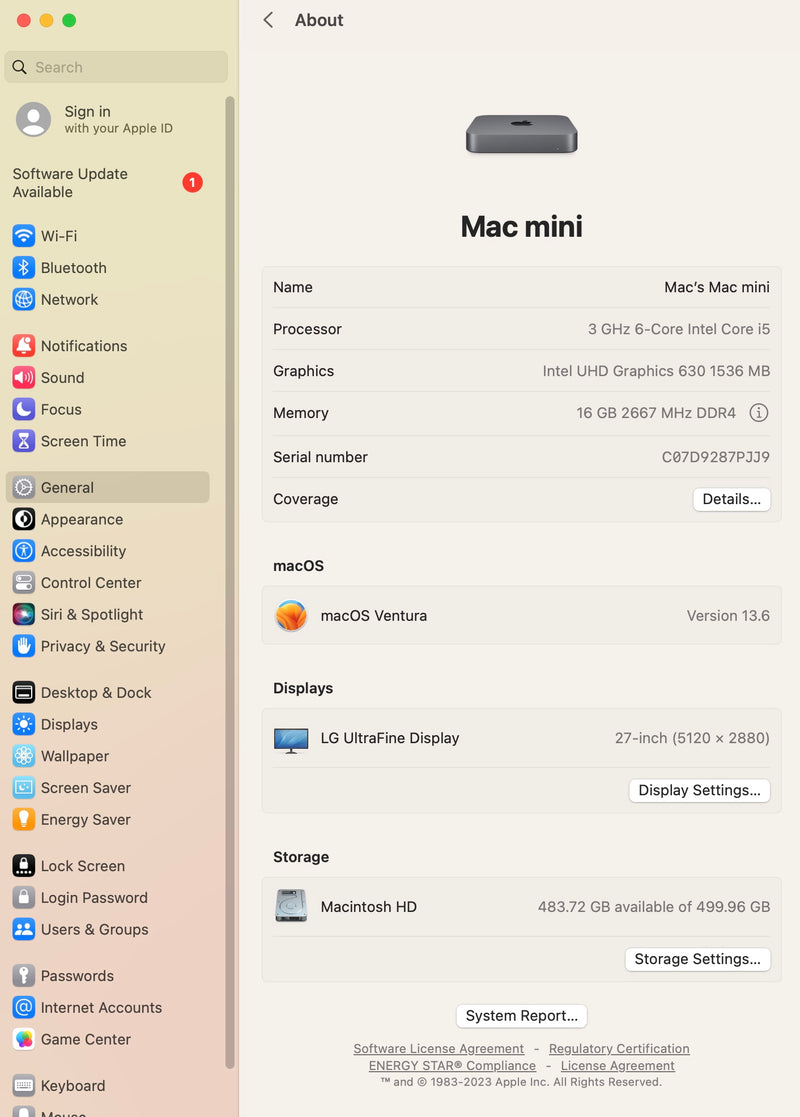 Apple 2018 Mac Mini 3.0GHz 6-Core i5 16GB RAM 512GB SSD - Very Good