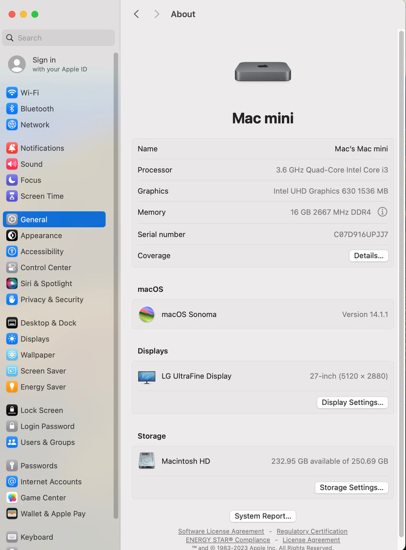 Apple 2018 Mac Mini 3.6GHz Quad-Core i3 16GB RAM 256GB SSD - Very Good