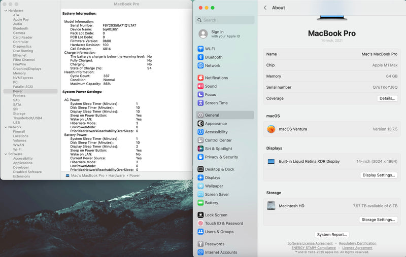 Apple 2021 MacBook Pro 14" M1 Max (32-Core GPU) 64GB RAM 8TB SSD - Very good