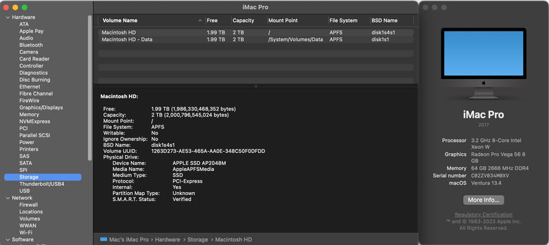 Apple 2017 27 in iMac Pro 5K Retina 3.2GHz 8-Core Intel Xeon W 64GB 2TB SSD Vega56 8GB