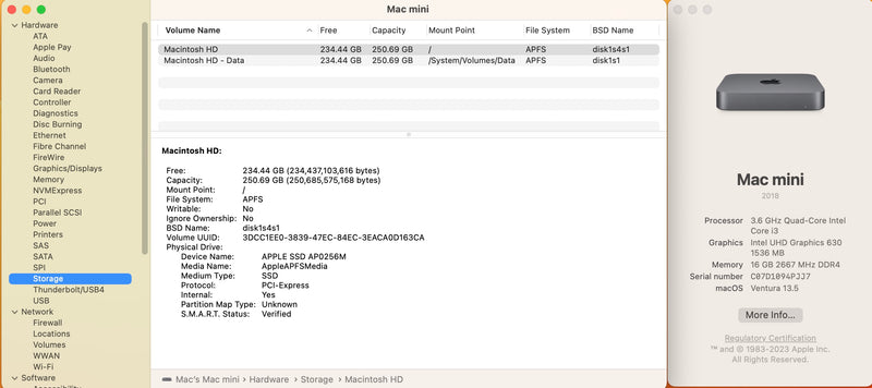 Apple 2018 Mac Mini 3.6GHz Quad-Core i3 16GB 256GB SSD IUG630 Space Gray