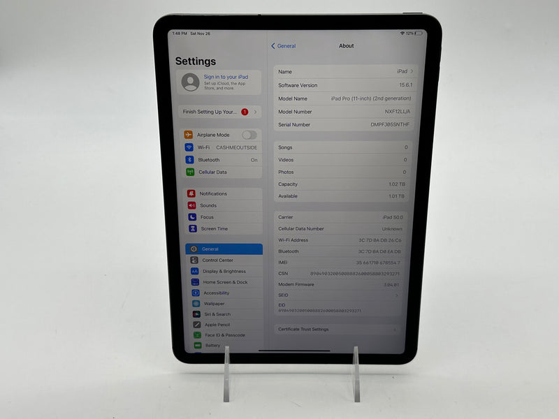 Apple 2020 iPad Pro 11 in Second Generation 1TB (Wifi Cell) Space Gray