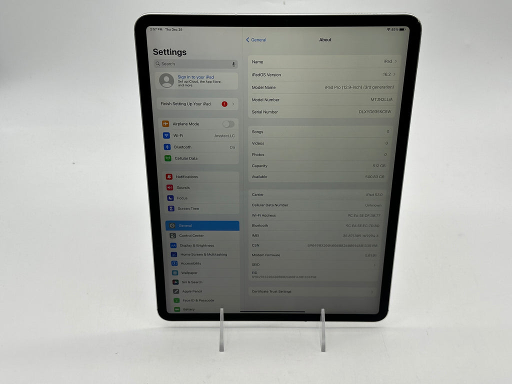 Apple 2018 iPad Pro 3rd Generation 12.9 in 512GB (Wifi Cell) Silver